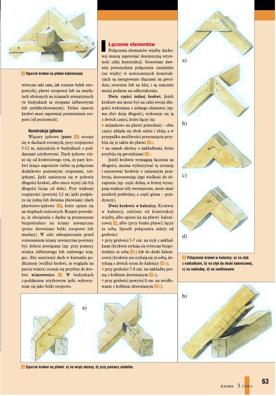 Konstrukcja jêtkowa Wi¹zary jêtkowe (patrz 9) stosuje siê w dachach stromych, przy rozpiêtoœci 5-12 m, najczêœciej w budynkach z poddaszami u ytkowymi.