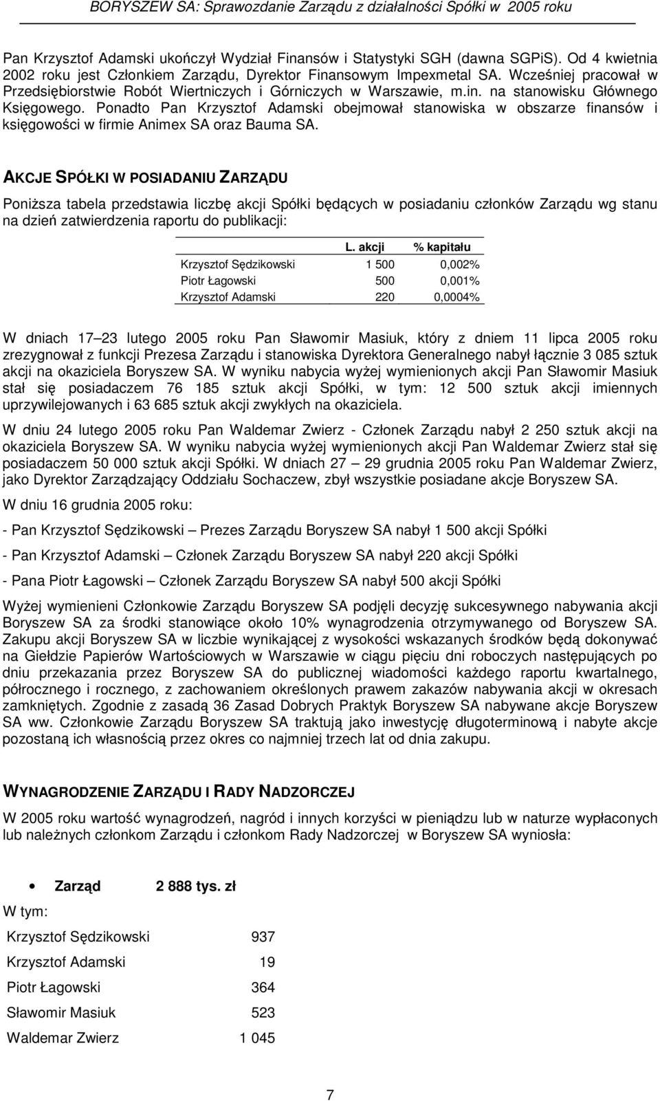 Ponadto Pan Krzysztof Adamski obejmował stanowiska w obszarze finansów i ksigowoci w firmie Animex SA oraz Bauma SA.