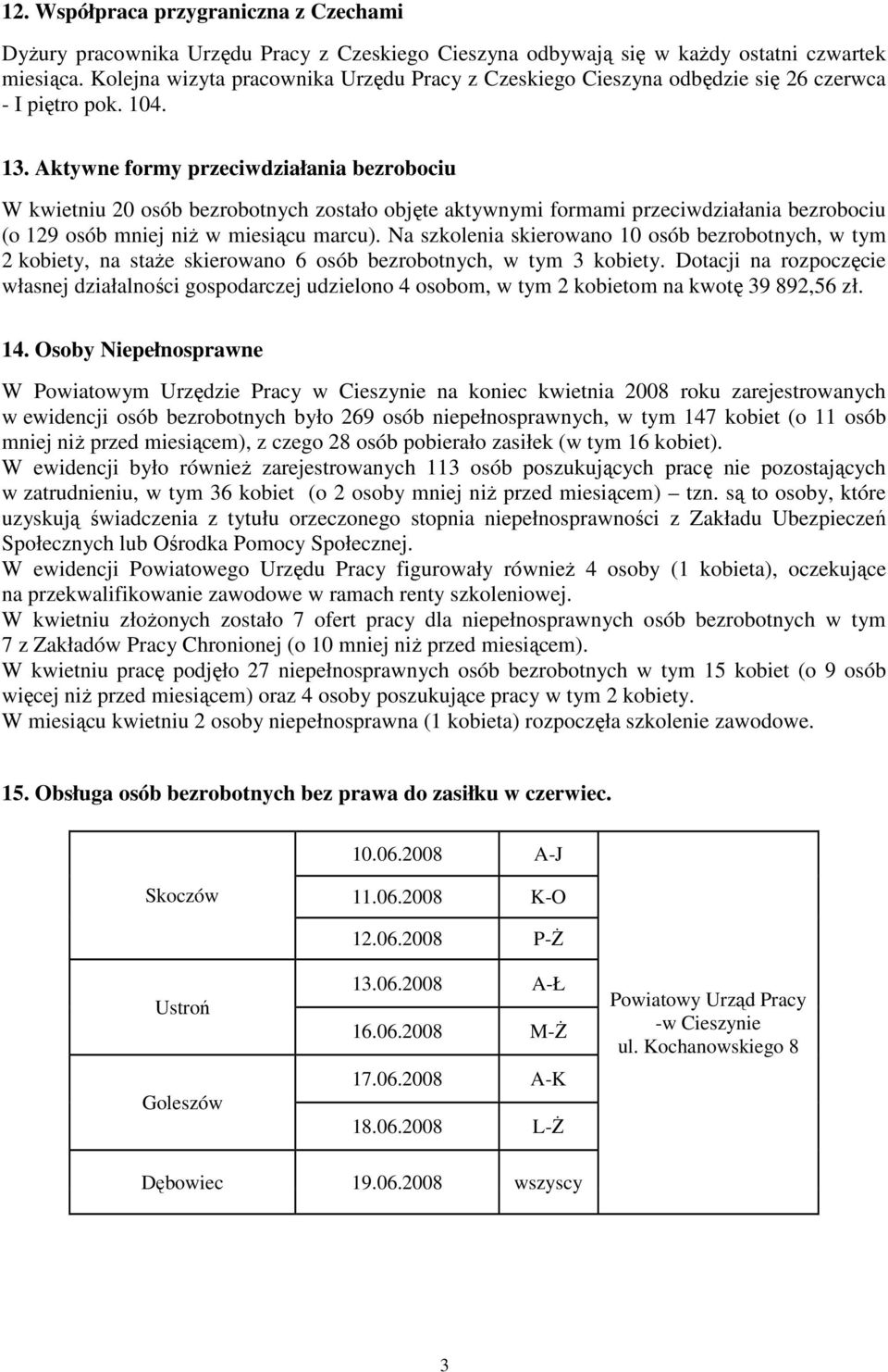 Aktywne formy przeciwdziałania bezrobociu W kwietniu 20 osób bezrobotnych zostało objęte aktywnymi formami przeciwdziałania bezrobociu (o 129 osób mniej niŝ w miesiącu marcu).