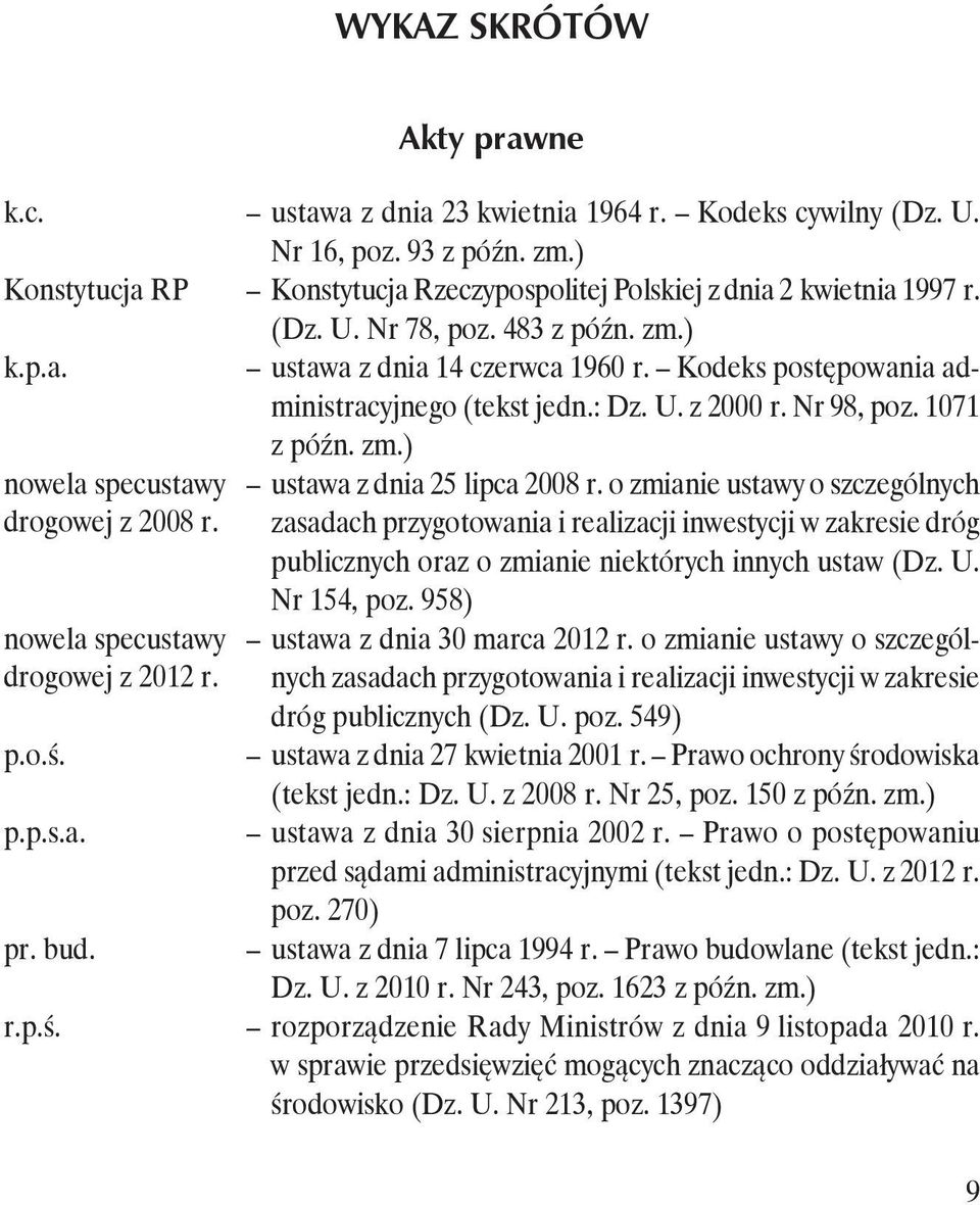 Kodeks postępowania administracyjnego (tekst jedn.: Dz. U. z 2000 r. Nr 98, poz. 1071 z późn. zm.) nowela specustawy ustawa z dnia 25 lipca 2008 r. o zmianie ustawy o szczególnych drogowej z 2008 r.