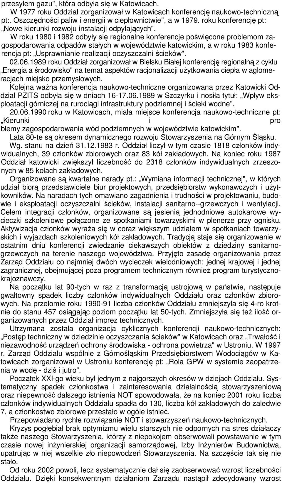 W roku 1980 i 1982 odbyły się regionalne konferencje poświęcone problemom zagospodarowania odpadów stałych w województwie katowickim, a w roku 1983 konferencja pt: Usprawnianie realizacji