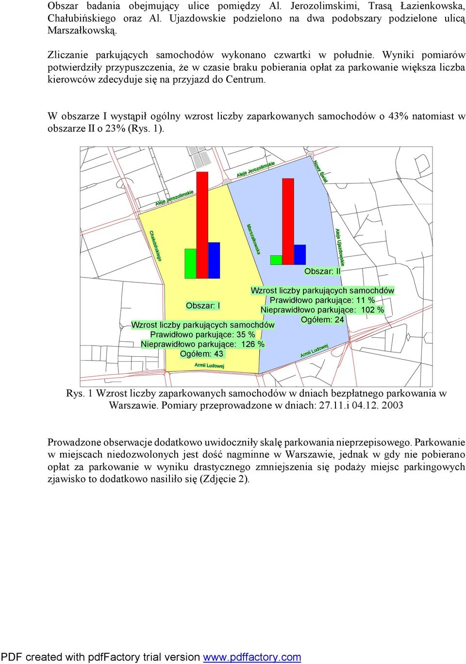 Wyniki pomiarów potwierdziły przypuszczenia, że w czasie braku pobierania opłat za parkowanie większa liczba kierowców zdecyduje się na przyjazd do Centrum.