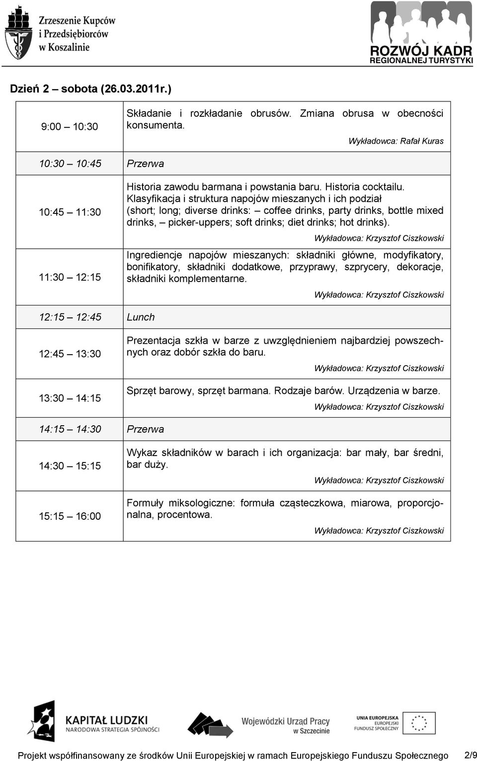 Ingrediencje napojów mieszanych: składniki główne, modyfikatory, bonifikatory, składniki dodatkowe, przyprawy, szprycery, dekoracje, składniki komplementarne.