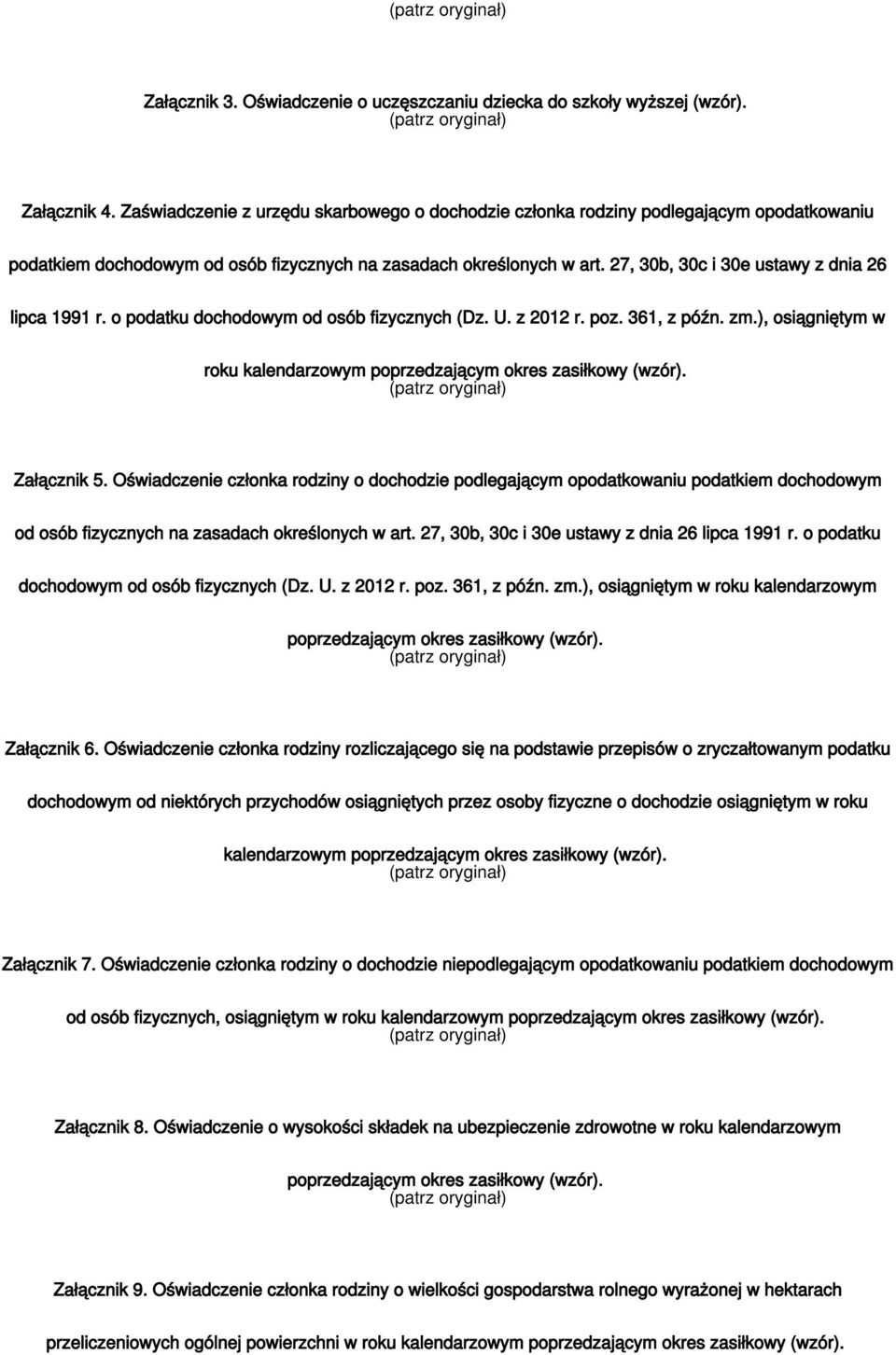 27, 30b, 30c i 30e ustawy z dnia 26 lipca 1991 r. o podatku dochodowym od osób fizycznych (Dz. U. z 2012 r. poz. 361, z późn. zm.