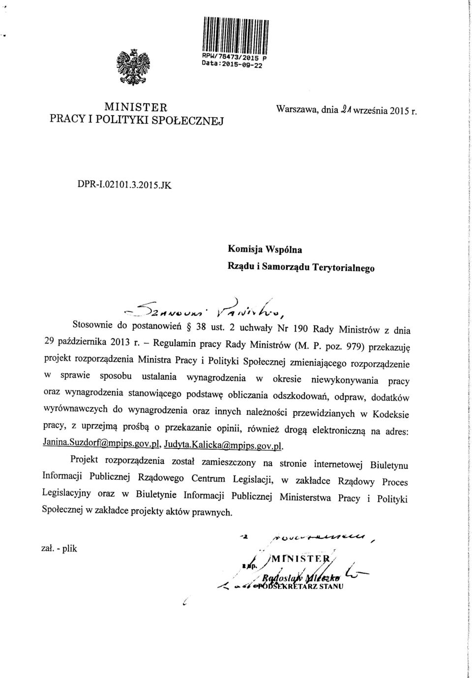 projekt rozporz^dzenia Ministra Pracy i Polityki Spoiecznej zmieniaj^cego rozporz^dzenie w sprawie sposobu ustalania wynagrodzenia w okresie niewykonywania pracy oraz wynagrodzenia stanowi^cego