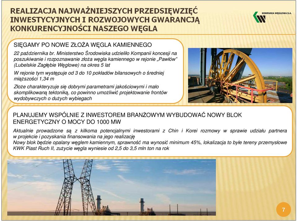 10 pokładów bilansowych o średniej miąższości 1,34 m Złoże charakteryzuje się dobrymi parametrami jakościowymi i mało skomplikowaną tektoniką, co powinno umożliwić projektowanie frontów wydobywczych