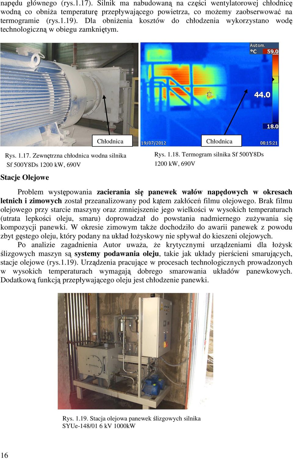 Termogram silnika Sf 500Y8Ds 1200 kw, 690V Chłodnica Stacje Olejowe Problem występowania zacierania się panewek wałów napędowych w okresach letnich i zimowych został przeanalizowany pod kątem