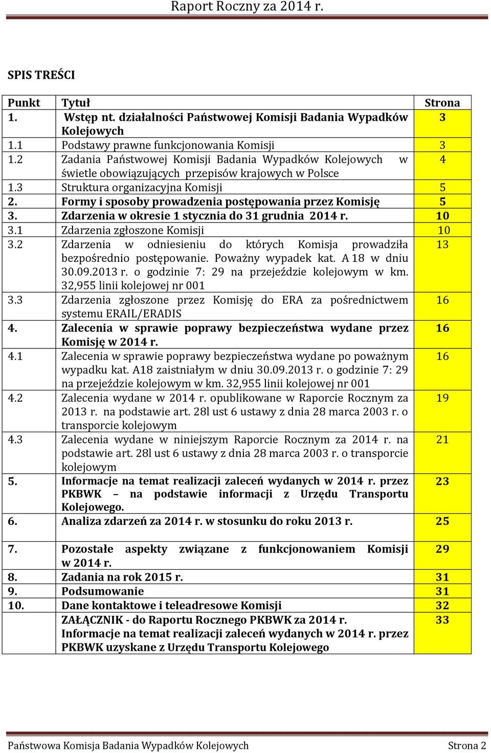 Formy i sposoby prowadzenia postępowania przez Komisję 5 3. Zdarzenia w okresie 1 stycznia do 31 grudnia 2014 r. 10 3.1 Zdarzenia zgłoszone Komisji 10 3.