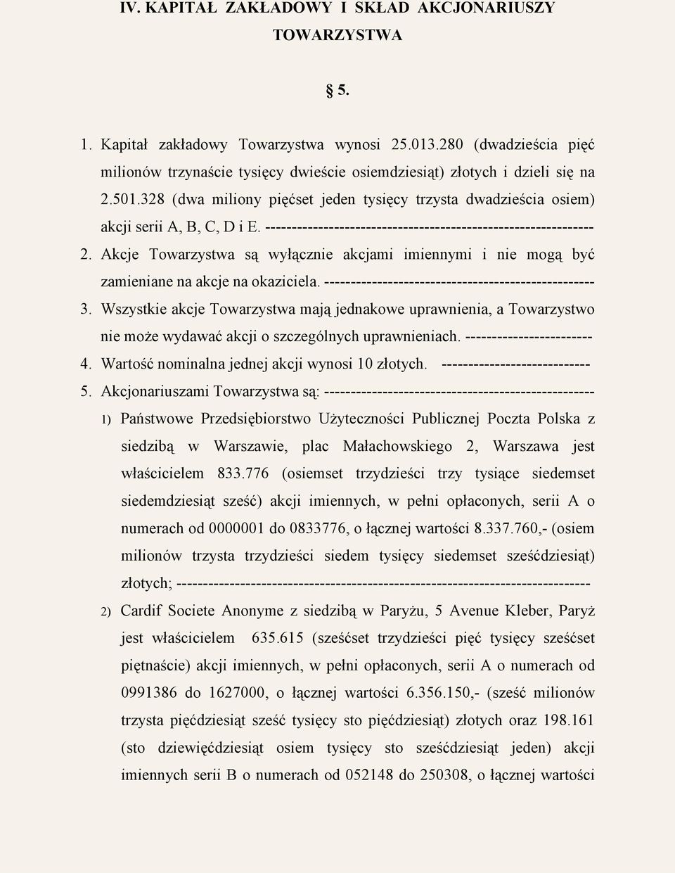 -------------------------------------------------------------- 2. Akcje Towarzystwa są wyłącznie akcjami imiennymi i nie mogą być zamieniane na akcje na okaziciela.