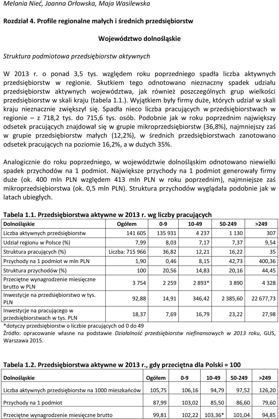 Skutkiem tego odnotowano nieznaczny spadek udziału przedsiębiorstw aktywnych województwa, jak również poszczególnych grup wielkości przedsiębiorstw w skali kraju (tabela 1.1.).