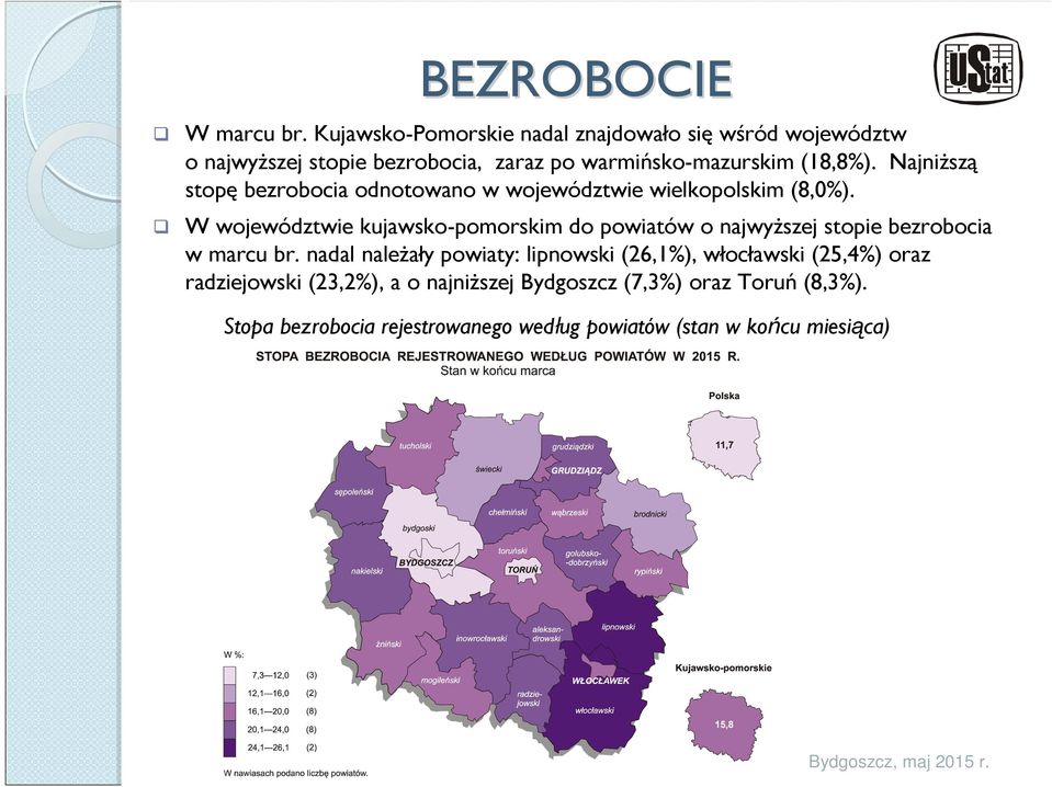 Najniższą stopę bezrobocia odnotowano w województwie wielkopolskim (8,0%).