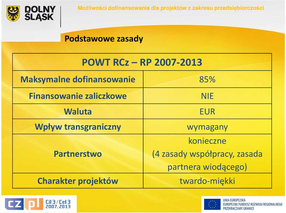 transgraniczny Partnerstwo Charakter projektów NIE EUR