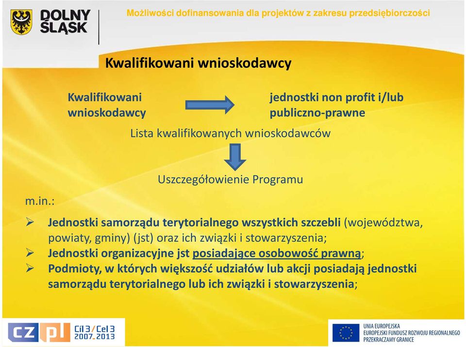 : Uszczegółowienie Programu Jednostki samorządu terytorialnego wszystkich szczebli (województwa, powiaty, gminy) (jst)