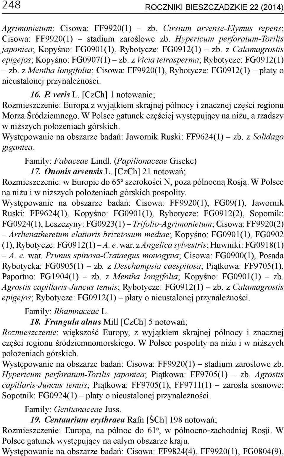 z Mentha longifolia; Cisowa: FF9920(1), Rybotycze: FG0912(1) płaty o nieustalonej przynależności. 16. P. veris L.