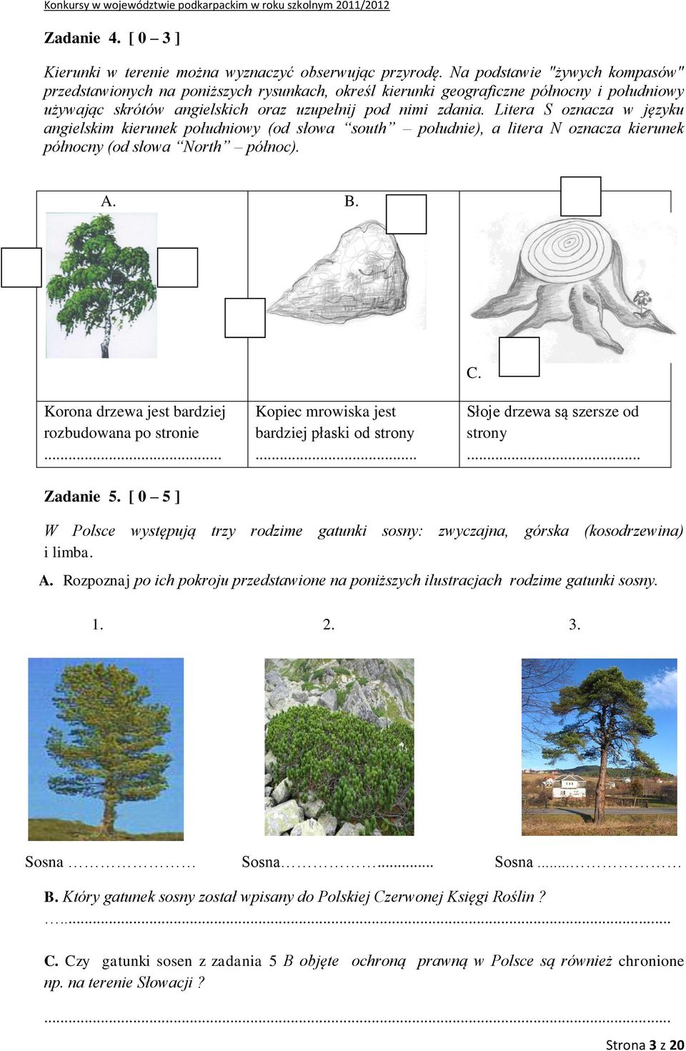 Litera S oznacza w języku angielskim kierunek południowy (od słowa south południe), a litera N oznacza kierunek północny (od słowa North północ). A. B. C.