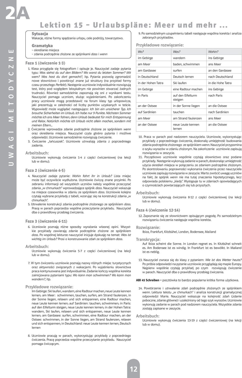 Nauczyciel zadaje pytania typu: Was siehst du auf den Bildern? Wo warst du letzten Sommer? Mit wem? Was hast du dort gemacht?, itp.