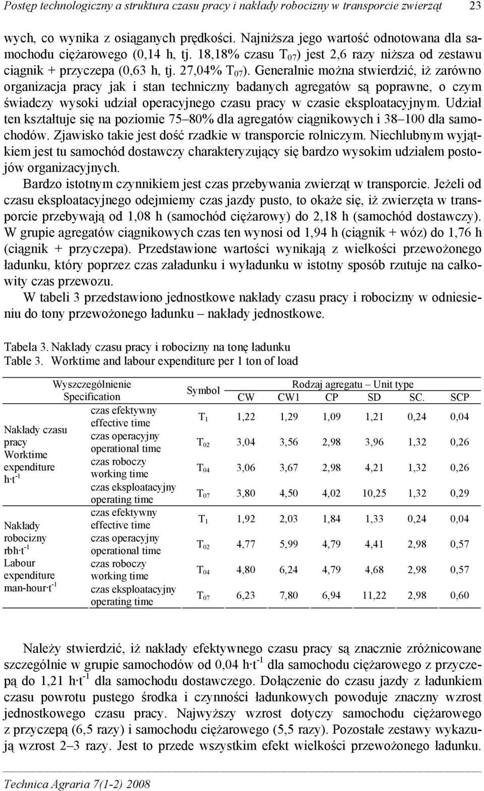 Generalnie można stwierdzić, iż zarówno organizacja pracy jak i stan techniczny badanych agregatów są poprawne, o czym świadczy wysoki udział operacyjnego czasu pracy w czasie eksploatacyjnym.