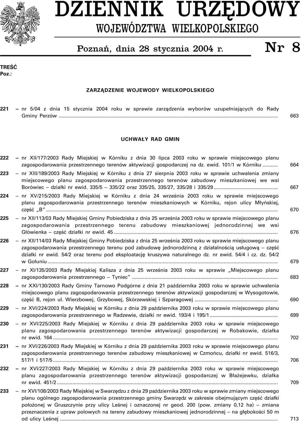 .. 663 UCHWA Y RAD GMIN 222 nr XII/177/2003 Rady Miejskiej w Kórniku z dnia 30 lipca 2003 roku w sprawie miejscowego planu zagospodarowania przestrzennego terenów aktywizacji gospodarczej na dz. ewid.