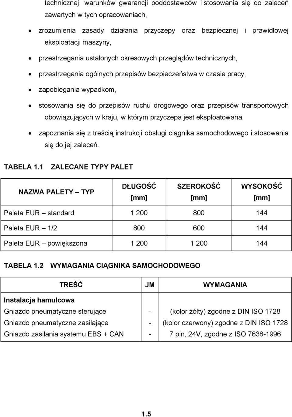 przepisów transportowych obowiązujących w kraju, w którym przyczepa jest eksploatowana, zapoznania się z treścią instrukcji obsługi ciągnika samochodowego i stosowania się do jej zaleceń. TABELA 1.