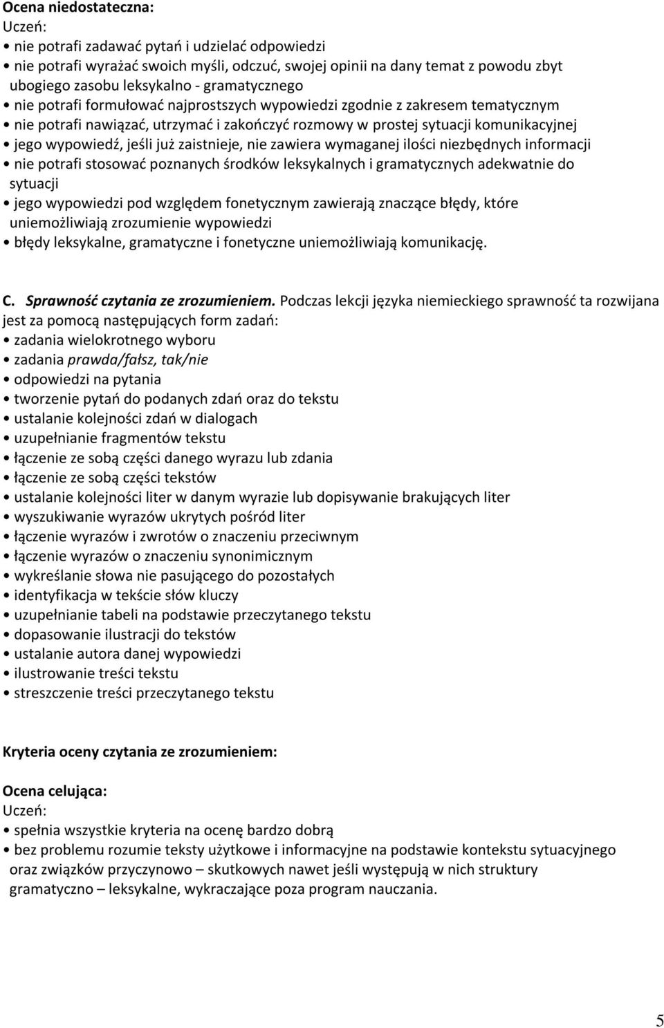 zaistnieje, nie zawiera wymaganej ilości niezbędnych informacji nie potrafi stosować poznanych środków leksykalnych i gramatycznych adekwatnie do sytuacji jego wypowiedzi pod względem fonetycznym