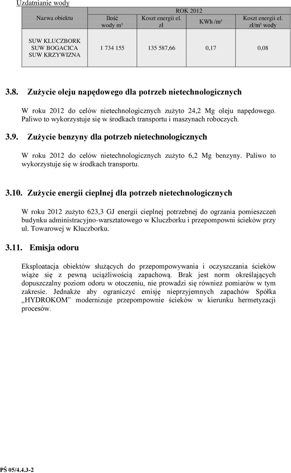 Paliwo to wykorzystuje się w środkach transportu i maszynach roboczych. 3.9. Zużycie benzyny dla potrzeb nietechnologicznych W roku 2012 do celów nietechnologicznych zużyto 6,2 Mg benzyny.