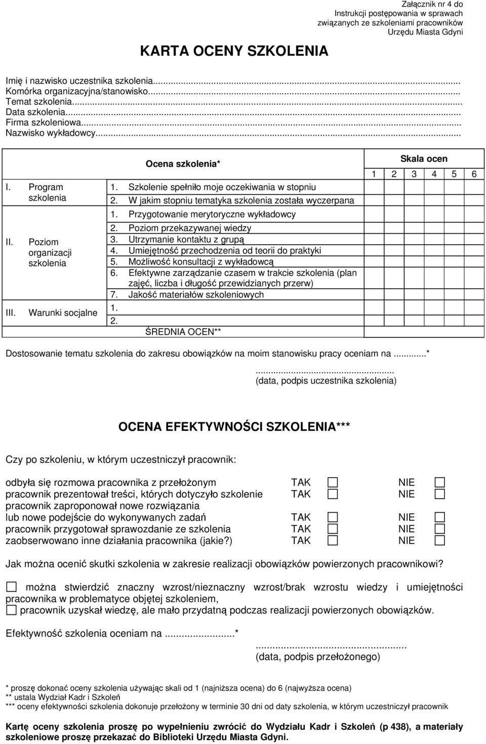 Szkolenie spełniło moje oczekiwania w stopniu szkolenia 2. W jakim stopniu tematyka szkolenia została wyczerpana II. III. Poziom organizacji szkolenia Warunki socjalne 1.