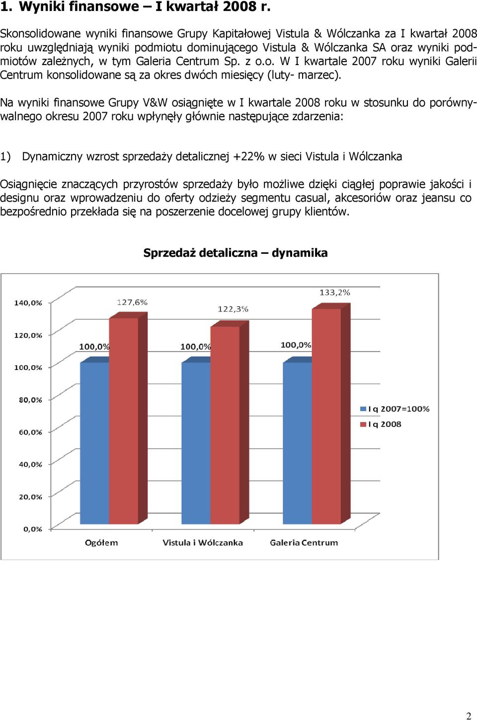 Galeria Centrum Sp. z o.o. W I kwartale 2007 roku wyniki Galerii Centrum konsolidowane są za okres dwóch miesięcy (luty- marzec).