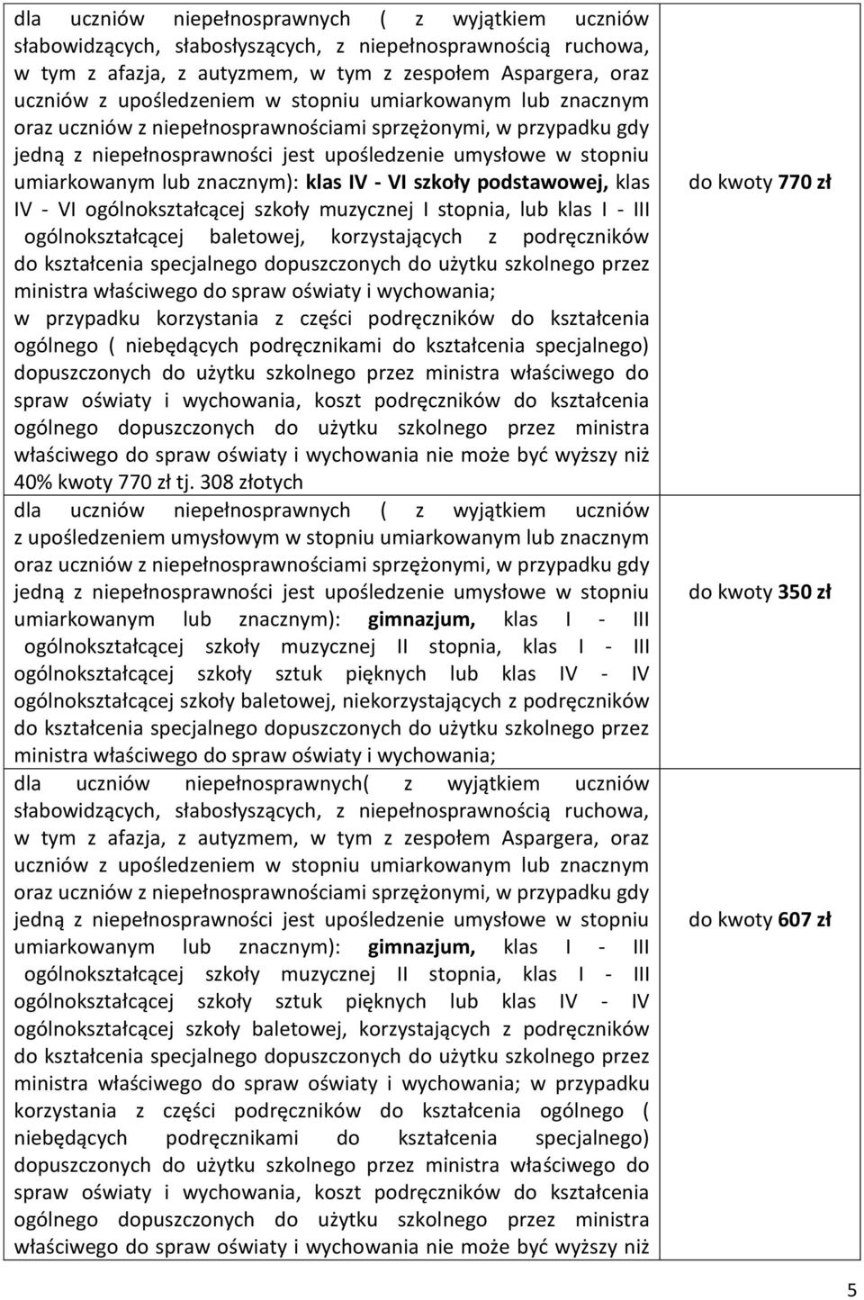 ogólnokształcącej baletowej, korzystających z podręczników do kształcenia specjalnego dopuszczonych do użytku szkolnego przez ministra właściwego do spraw oświaty i wychowania; w przypadku