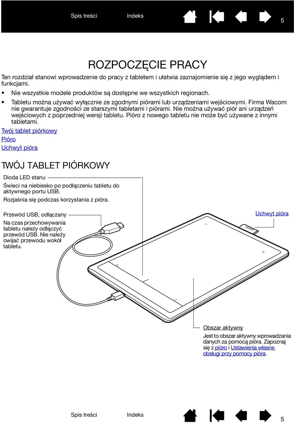 Nie można używać piór ani urządzeń wejściowych z poprzedniej wersji tabletu. Pióro z nowego tabletu nie może być używane z innymi tabletami.
