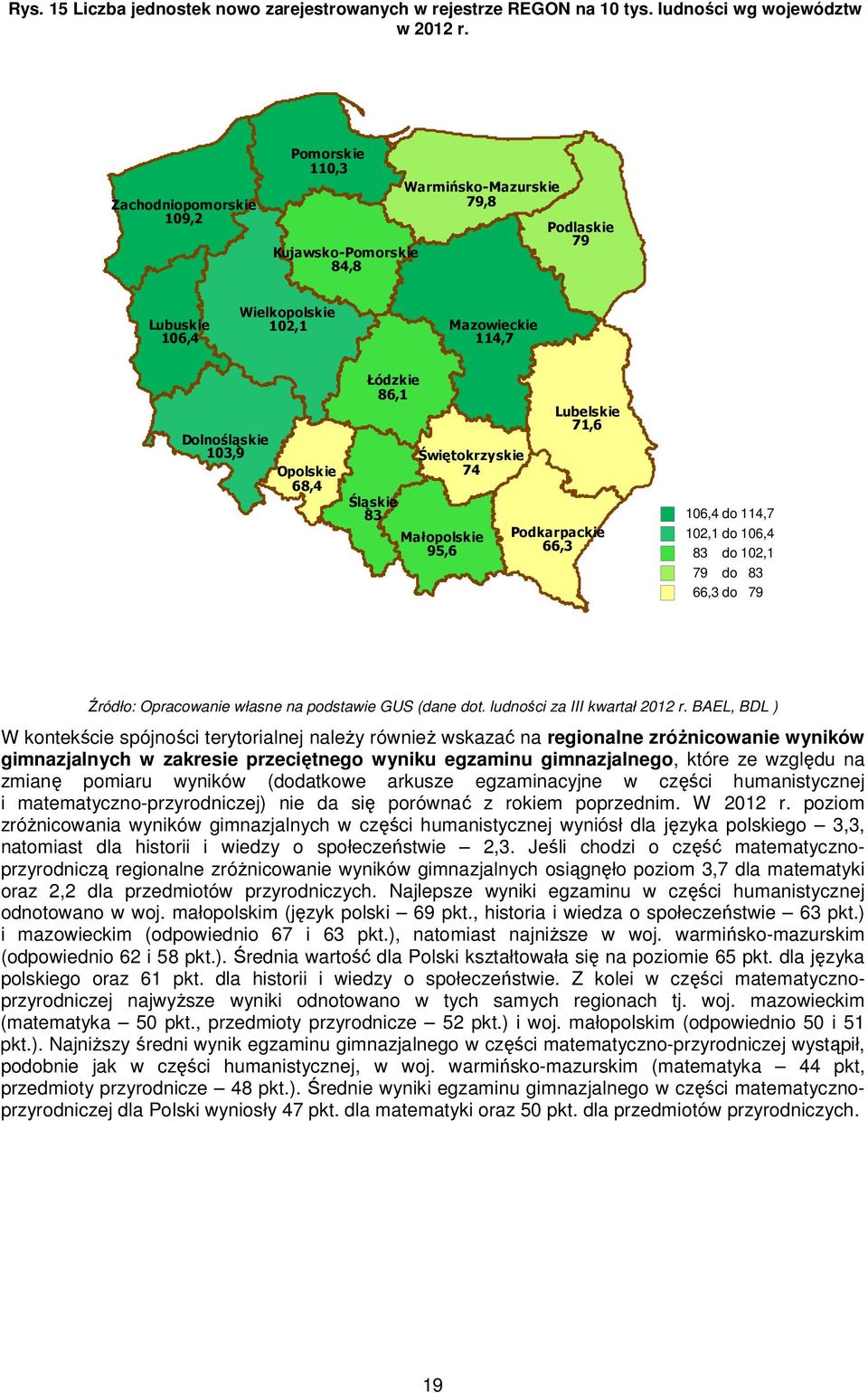 86,1 Lubelskie 71,6 Świętokrzyskie 74 Śląskie 83 Małopolskie Podkarpackie 95,6 66,3 106,4 do 114,7 102,1 do 106,4 83 do 102,1 79 do 83 66,3 do 79 Źródło: Opracowanie własne na podstawie GUS (dane dot.