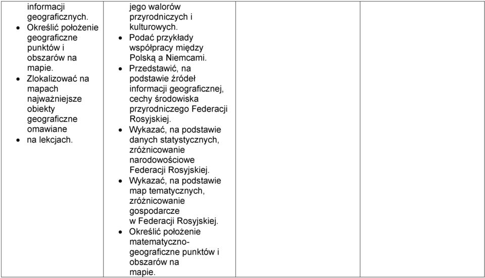 współpracy między Polską a Niemcami. Przedstawić, na podstawie źródeł informacji geograficznej, cechy przyrodniczego Federacji Rosyjskiej.