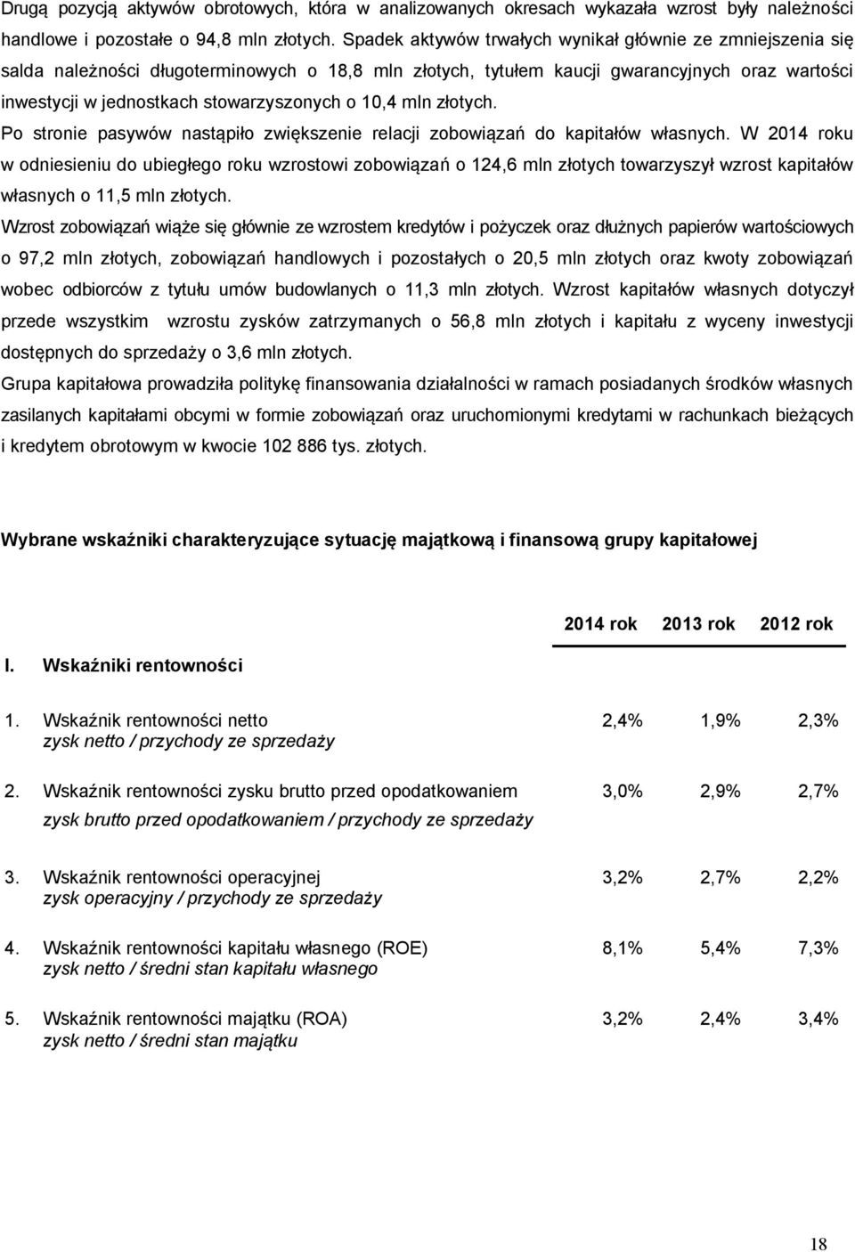10,4 mln złotych. Po stronie pasywów nastąpiło zwiększenie relacji zobowiązań do kapitałów własnych.