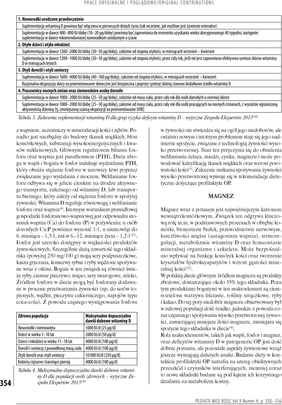 Otyłe dzieci i otyła młodzież Suplementacja w dawce 1200 2000 IU/dobę (30 50 µg/dobę), zależnie od stopnia otyłości, w miesiącach wrzesień kwiecień Suplementacja w dawce 1200 1000 IU/dobę (30 50