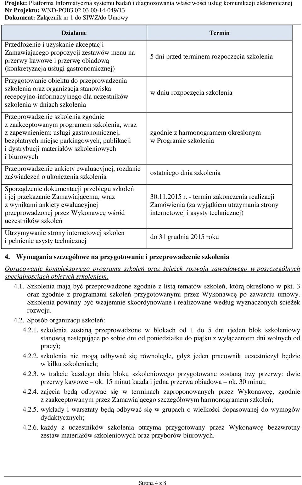 wraz z zapewnieniem: usługi gastronomicznej, bezpłatnych miejsc parkingowych, publikacji i dystrybucji materiałów szkoleniowych i biurowych Przeprowadzenie ankiety ewaluacyjnej, rozdanie zaświadczeń