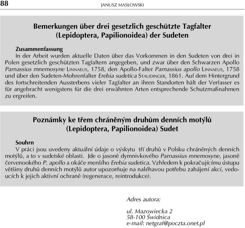über den Sudeten-Mohrenfalter Erebia sudetica STAUDINGER, 1861.
