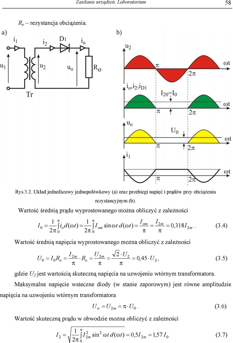 zależności U m m 0 I0Ro = Ro = = = 0, 45 m. (3.4) I U U = U, (3.5) π π π gdzie U jest wartością skuteczną napięcia na uzwojeniu wtórnym transformatora.