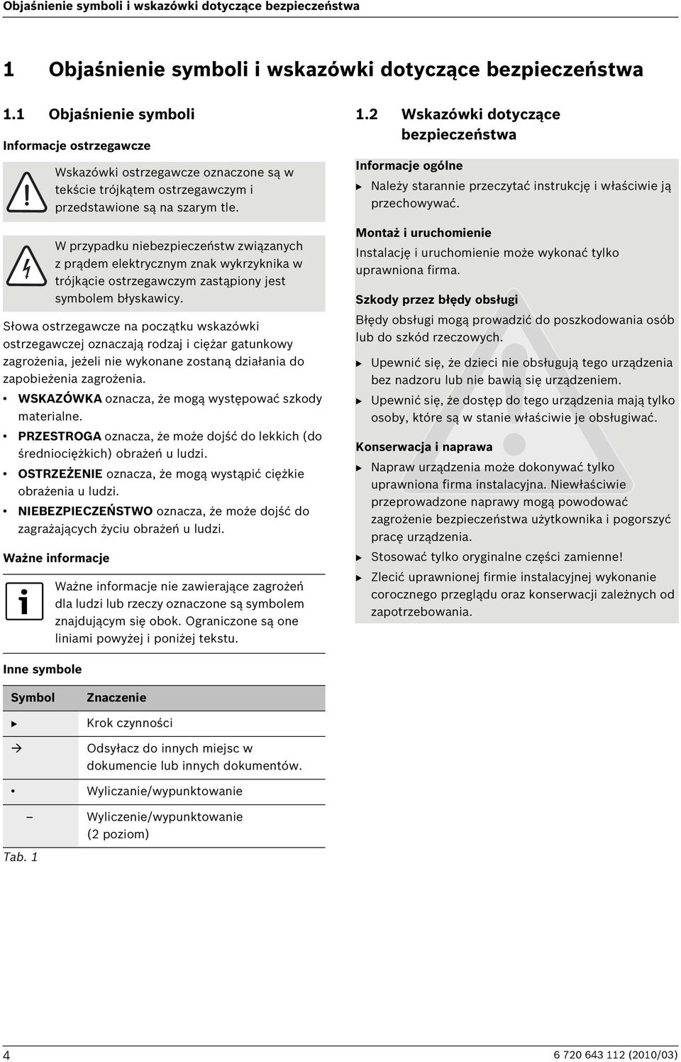 W przypadku niebezpieczeństw związanych z prądem elektrycznym znak wykrzyknika w trójkącie ostrzegawczym zastąpiony jest symbolem błyskawicy.