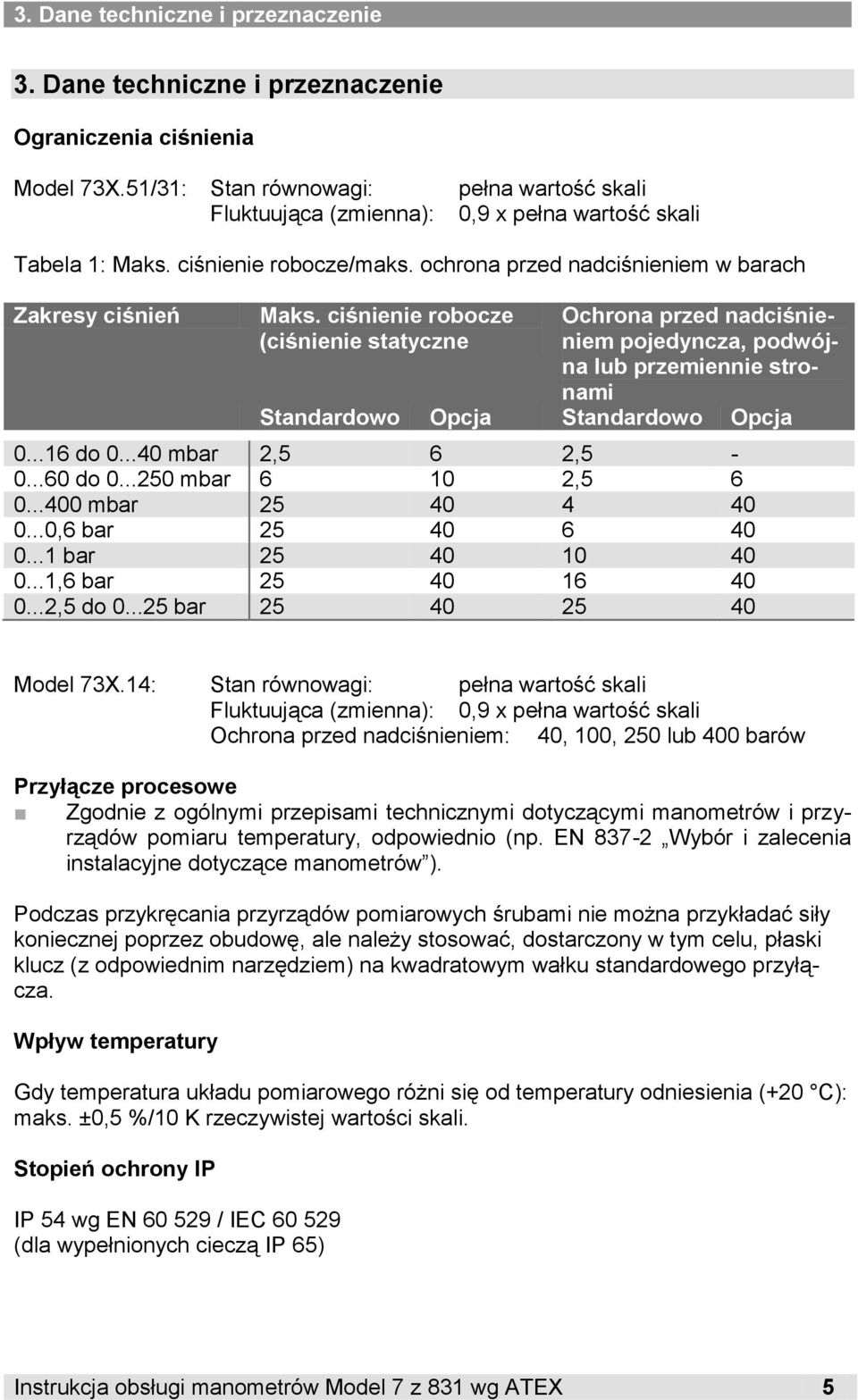 ciśnienie robocze (ciśnienie statyczne Ochrona przed nadciśnieniem pojedyncza, podwójna lub przemiennie stronami Standardowo Opcja Standardowo Opcja 0...16 do 0...40 mbar 2,5 6 2,5-0...60 do 0.