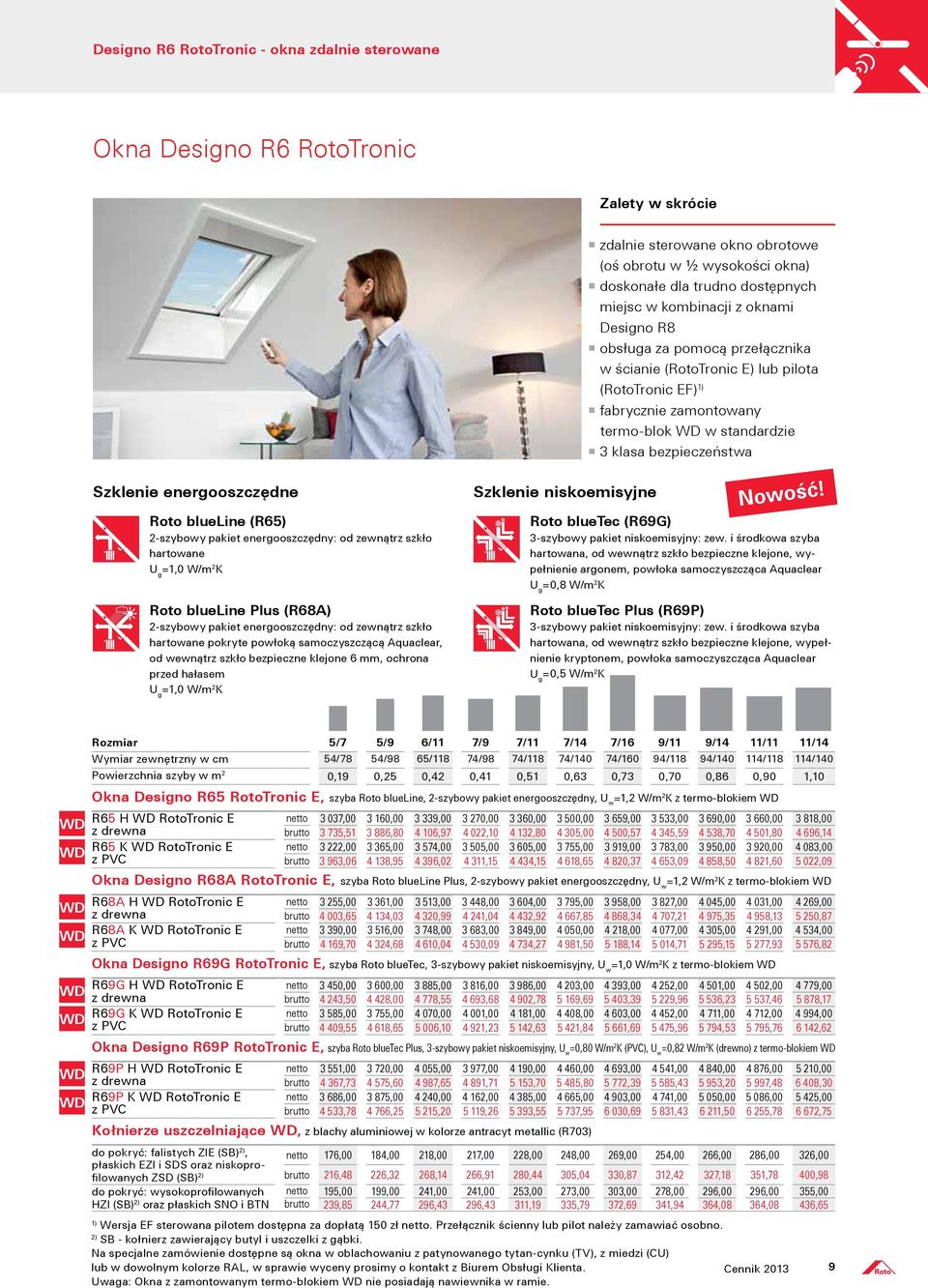 blueline (R65) 2-szybowy pakiet energooszczędny: od zewnątrz szkło hartowane =1,0 W/m 2 K Roto blueline Plus (R68A) 2-szybowy pakiet energooszczędny: od zewnątrz szkło hartowane pokryte powłoką
