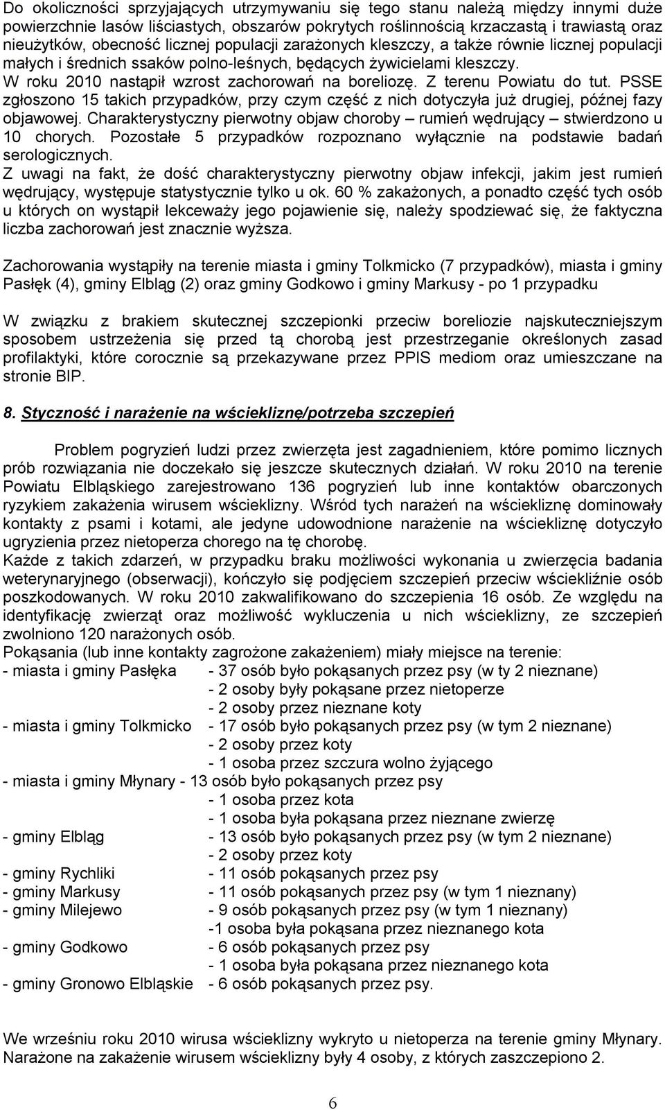 Z terenu Powiatu do tut. PSSE zgłoszono 15 takich przypadków, przy czym część z nich dotyczyła już drugiej, późnej fazy objawowej.