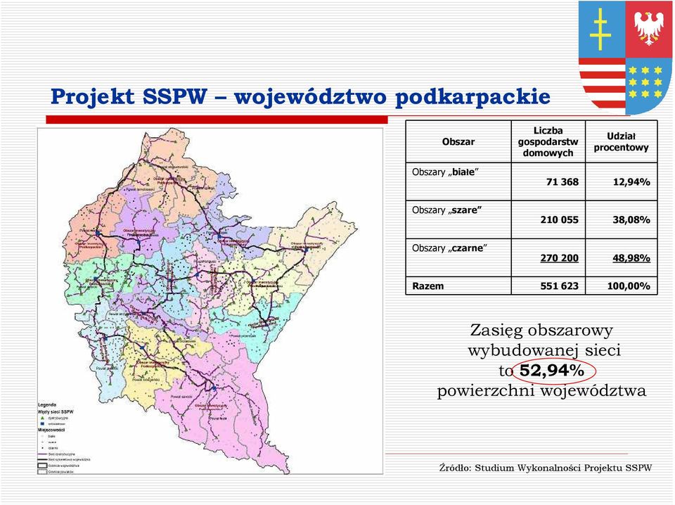 Obszary czarne 270 200 48,98% Razem 551 623 100,00% Zasięg obszarowy