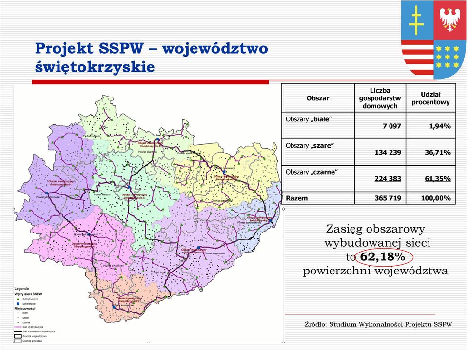 Obszary czarne 224 383 61,35% Razem 365 719 100,00% Zasięg obszarowy