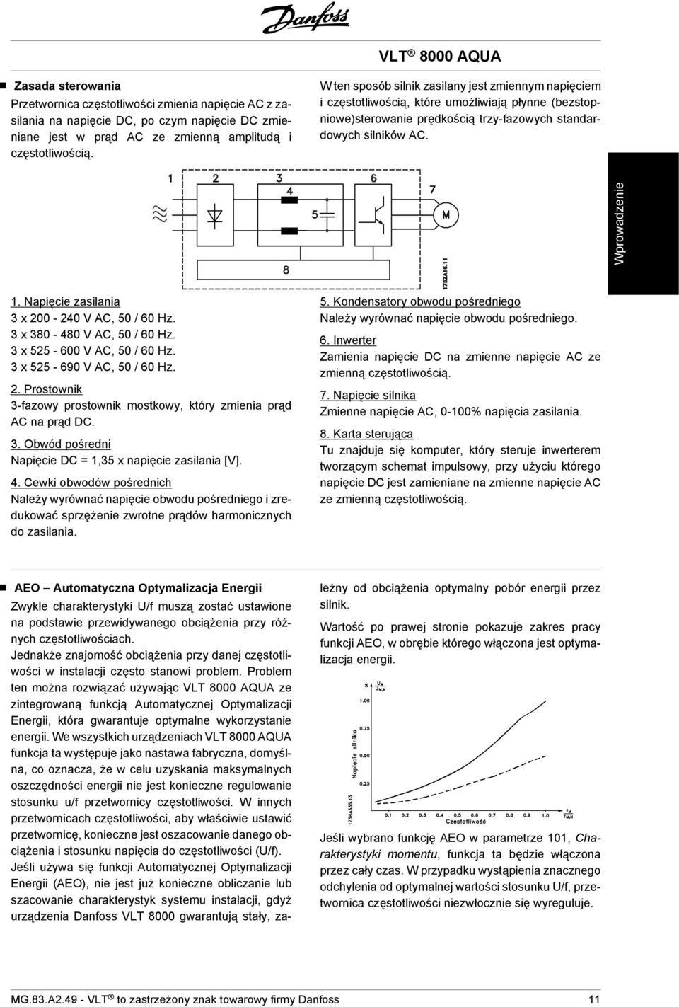 Napięcie zasilania 3 x 200-240 V AC, 50 / 60 Hz. 3 x 380-480 V AC, 50 / 60 Hz. 3 x 525-600 V AC, 50 / 60 Hz. 3 x 525-690 V AC, 50 / 60 Hz. 2. Prostownik 3-fazowy prostownik mostkowy, który zmienia prąd AC na prąd DC.