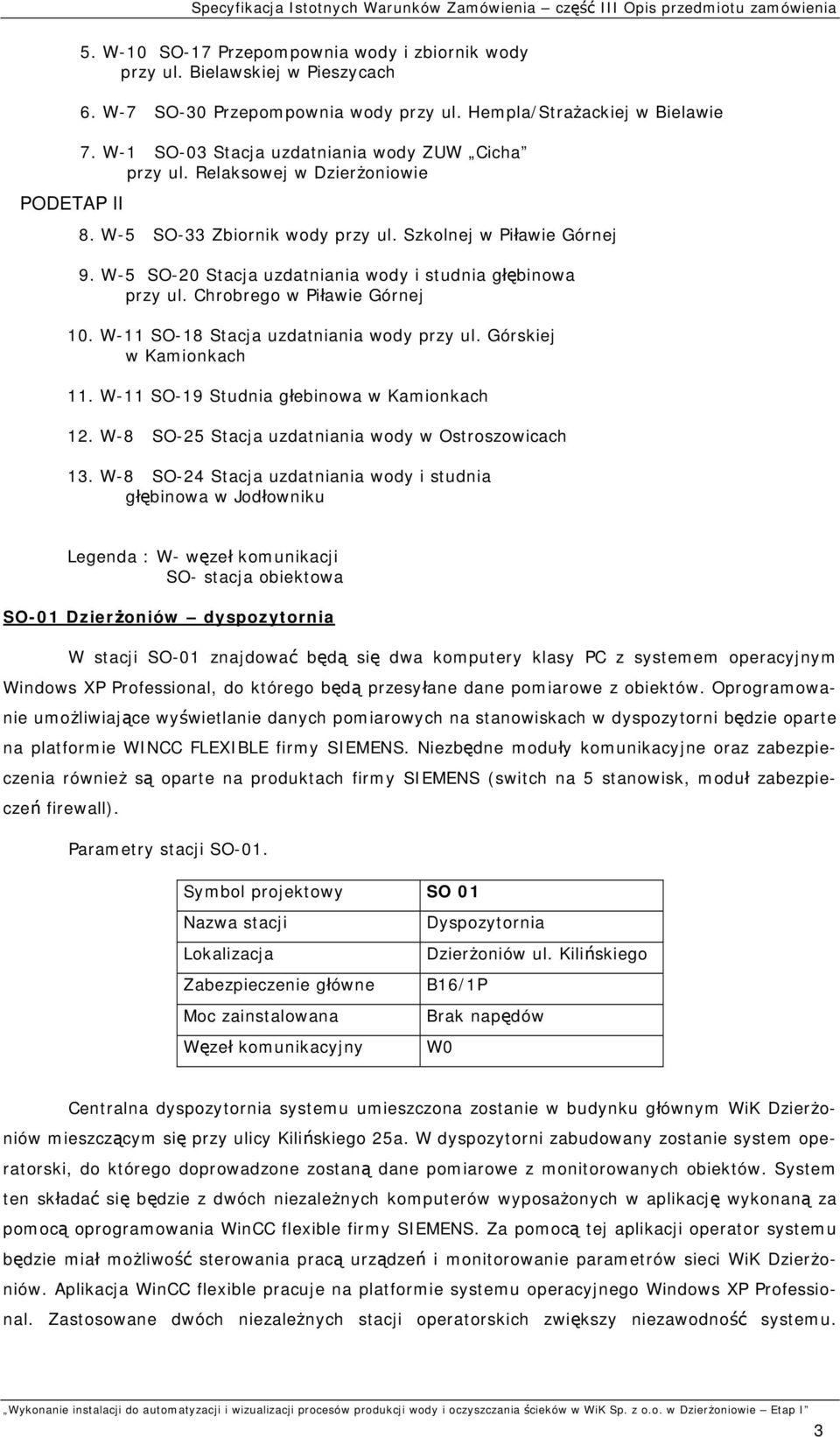 Szkolnej w Piławie Górnej 9. W-5 SO-0 Stacja uzdatniania wody i studnia głębinowa przy ul. Chrobrego w Piławie Górnej 0. W- SO- Stacja uzdatniania wody przy ul. Górskiej w Kamionkach.