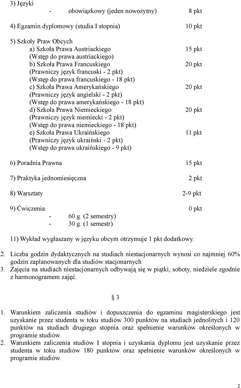 amerykańskiego - 18 pkt) d) Szkoła Prawa Niemieckiego 20 pkt (Prawniczy język niemiecki - 2 pkt) (Wstęp do prawa niemieckiego - 18 pkt) e) Szkoła Prawa Ukraińskiego 11 pkt (Prawniczy język ukraiński