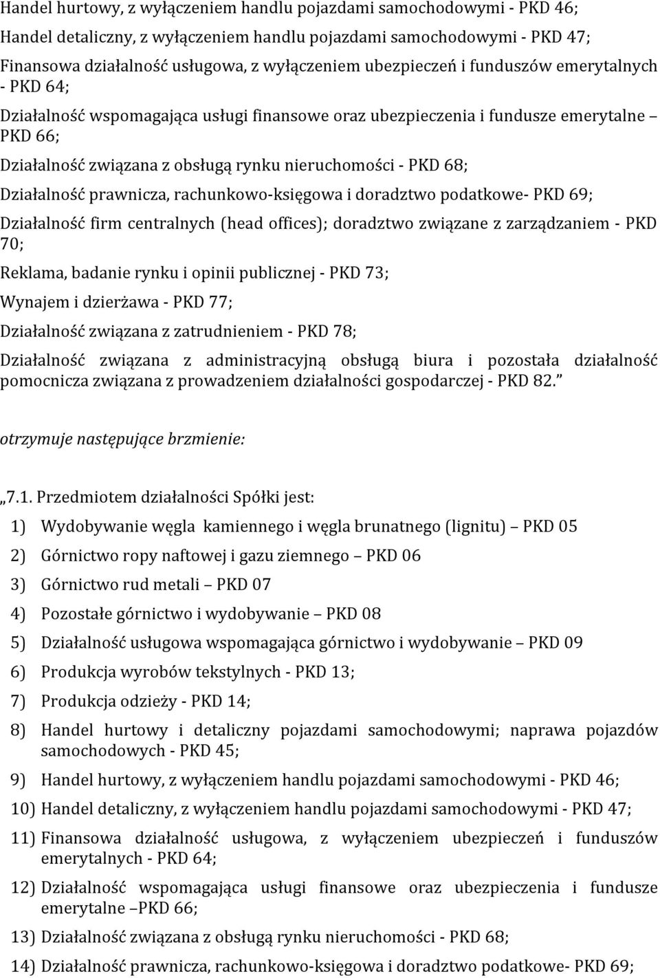 Działalność prawnicza, rachunkowo-księgowa i doradztwo podatkowe- PKD 69; Działalność firm centralnych (head offices); doradztwo związane z zarządzaniem - PKD 70; Reklama, badanie rynku i opinii