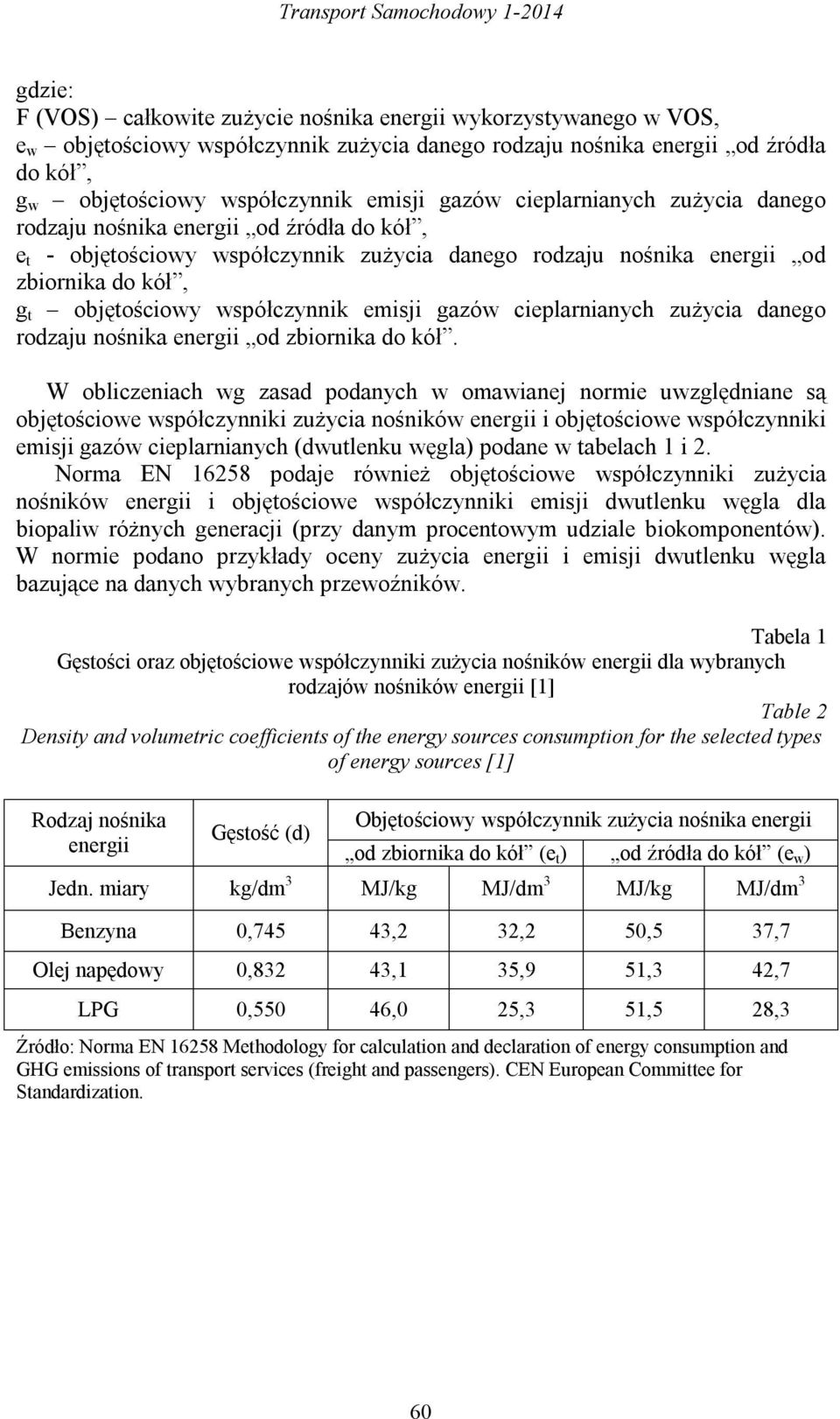 kół, g t objętościowy współczynnik emisji gazów cieplarnianych zużycia danego rodzaju nośnika energii od zbiornika do kół.