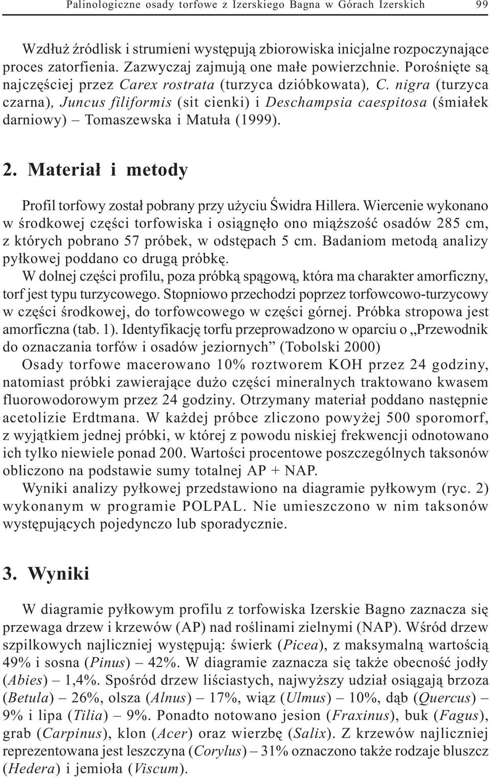 nigra (turzyca czarna), Juncus filiformis (sit cienki) i Deschampsia caespitosa (œmia³ek darniowy) Tomaszewska i Matu³a (1999). 2.