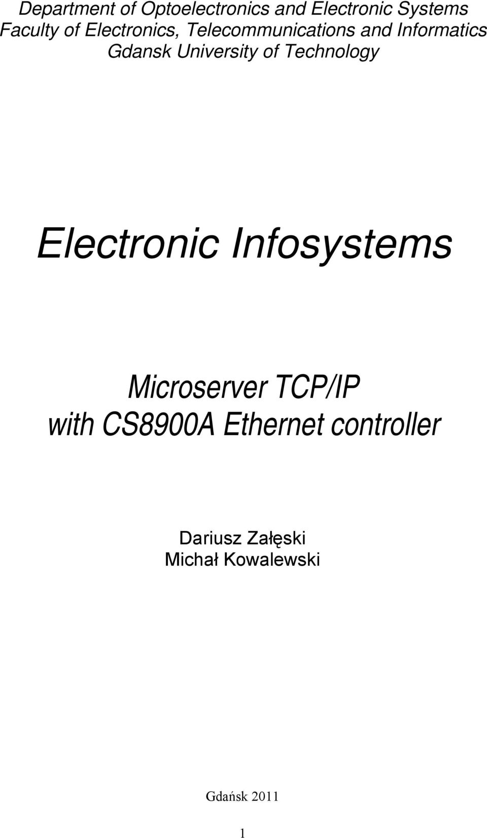 of Technology Electronic Infosystems Microserver TCP/IP with