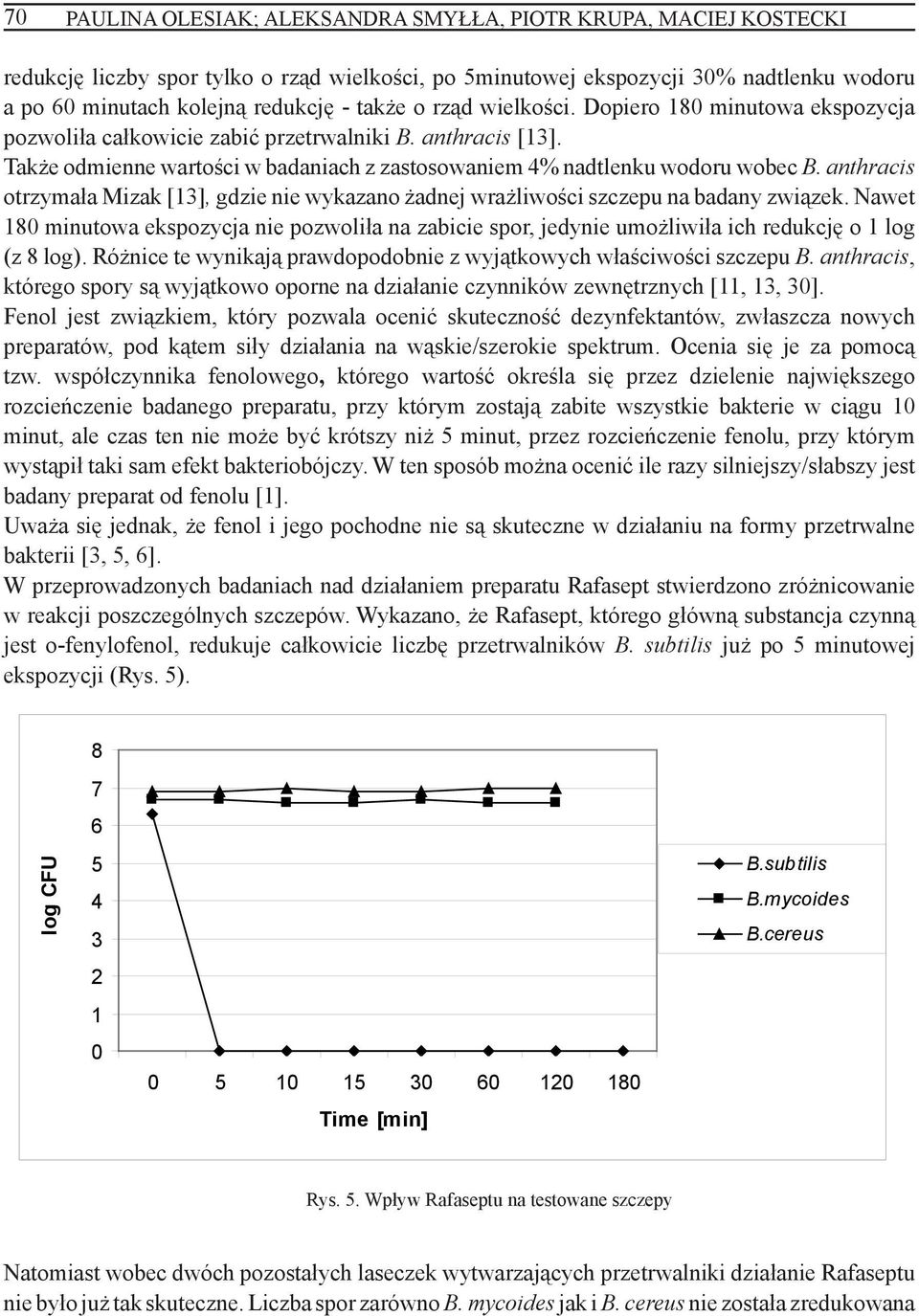 anthracis otrzymała Mizak [], gdzie nie wykazano żadnej wrażliwości szczepu na badany związek. Nawet minutowa ekspozycja nie pozwoliła na zabicie spor, jedynie umożliwiła ich redukcję o log (z log).